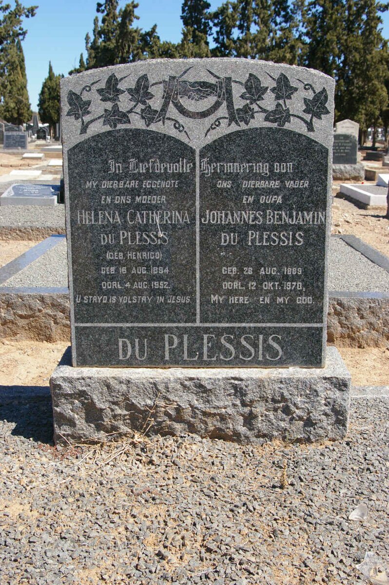 PLESSIS Johannes Benjamin, du 1889-1970 &amp; Helena Catherina HENRICO 1894-1952