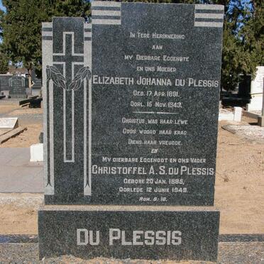 PLESSIS Christoffel A.S., du 1885-1949 &amp; Elizabeth Johanna 1891-1943