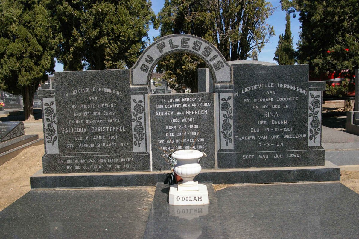 PLESSIS Salidoor Christoffel, du 1931-1987 &amp; Rina BRONN 1931-1971 :: VAN HEERDEN Audrey nee WEBB 1930-1998