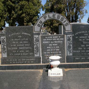 PLESSIS Salidoor Christoffel, du 1931-1987 &amp; Rina BRONN 1931-1971 :: VAN HEERDEN Audrey nee WEBB 1930-1998