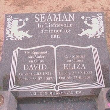SEAMAN David 1931-2007 &amp; Eliza 1922-2014