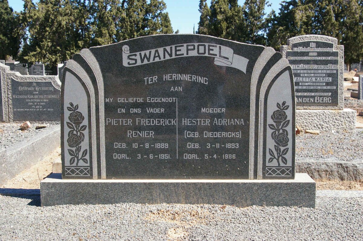SWANEPOEL Pieter Frederick Renier 1889-1951 &amp; Hester Adriana DIEDERICKS 1893-1986