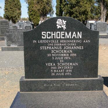 SCHOEMAN Stephanus Johannes 1898-1976 &amp; Vera SNYDERS 1898-1976