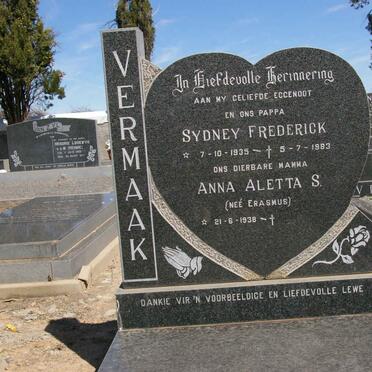 VERMAAK Sydney Frederick 1935-1983 &amp; Anna Aletta S. ERASMUS 1938-
