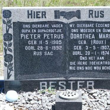 BESTER Pieter Petrus 1905-1992 &amp; Dorothea Maria ROUX 1907-1974