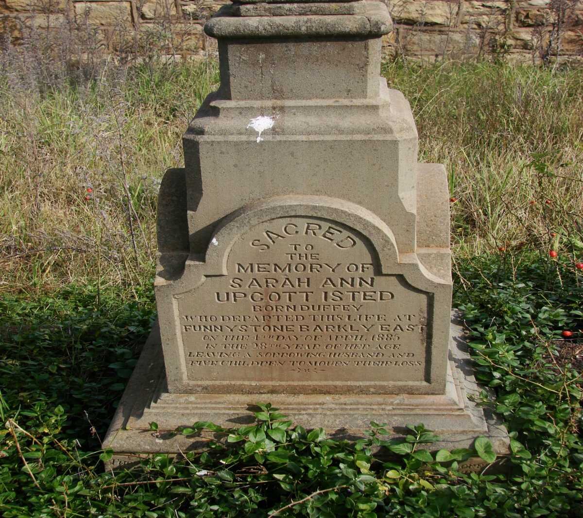 ISTED Sarah Ann Upcott nee DUFFEY -1885