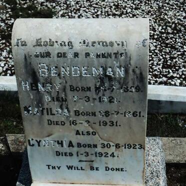 BENDEMAN Henry 1859-1921 &amp; Matilda 1861-1931 :: BENDEMAN Cynthia 1923-1924