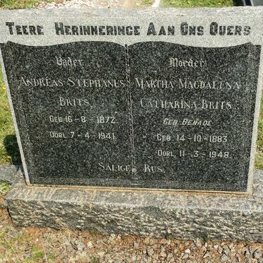 BRITS Andreas Stephanus 1872-1941 &amp; Martha Magdalena Catharina BENADE 1883-1948