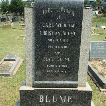 BLUME Carl Wilhelm Christian 1877-1948 &amp; Beate 1896-1936