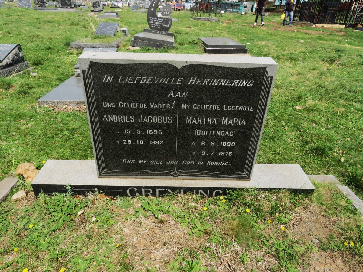 GREYLING Andries Jacobus 1896-1982 &amp; Martha Maria BUITENDAG 1898-1975