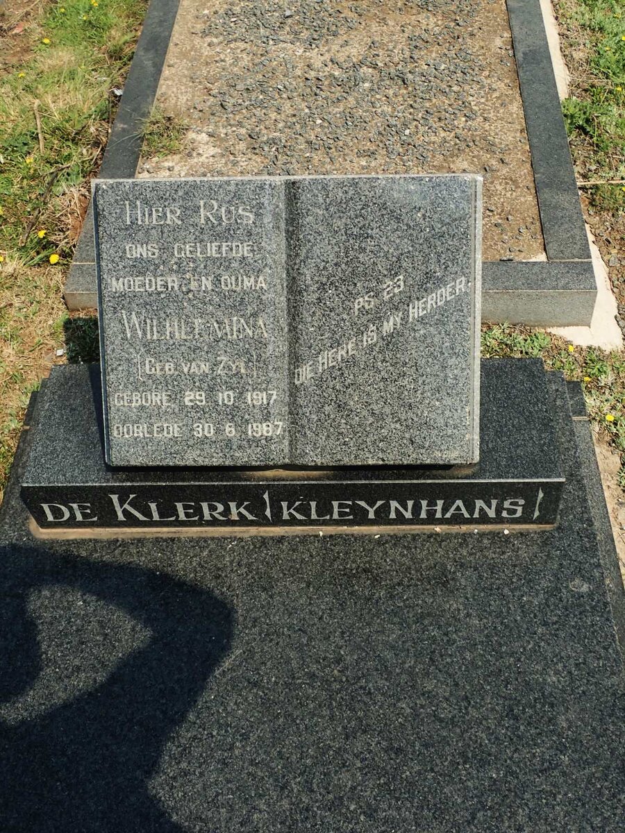 KLERK Wilhelmina, de voorheen KLEYNHANS nee VAN ZYL 1917-1987