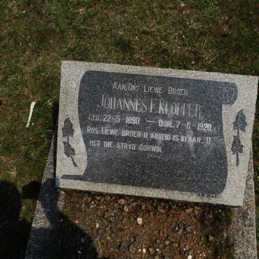 KLOPPER Johannes F. 1890-1920