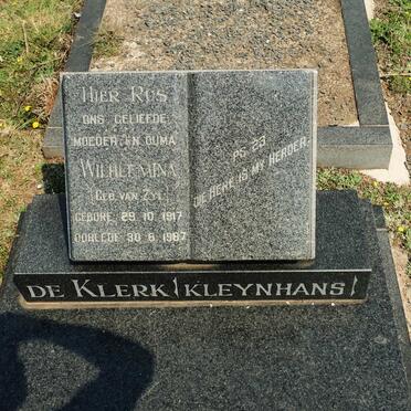 KLERK Wilhelmina, de voorheen KLEYNHANS nee VAN ZYL 1917-1987