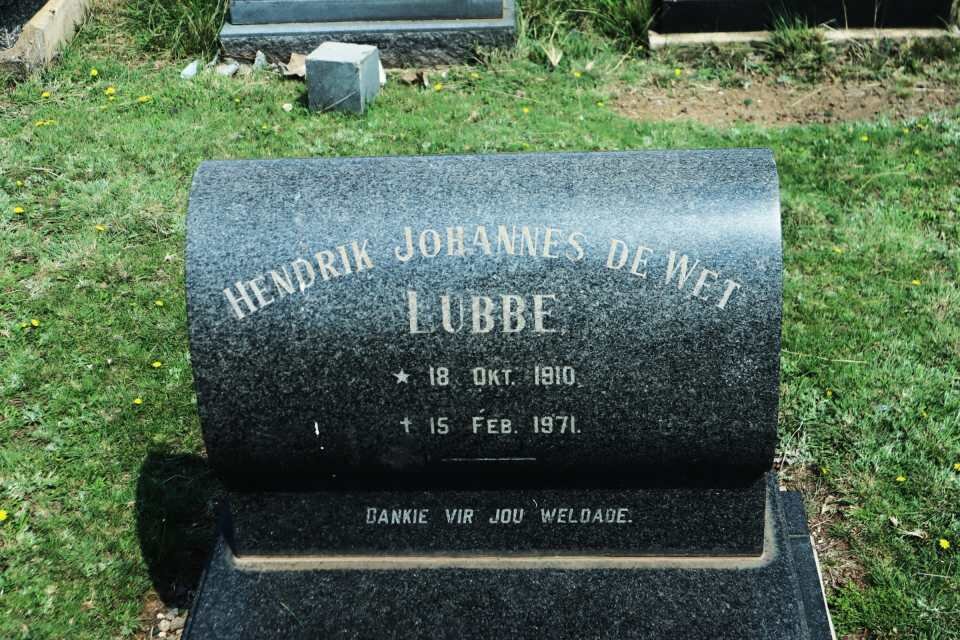 LUBBE Hendrik Johannes de Wet 1910-1971