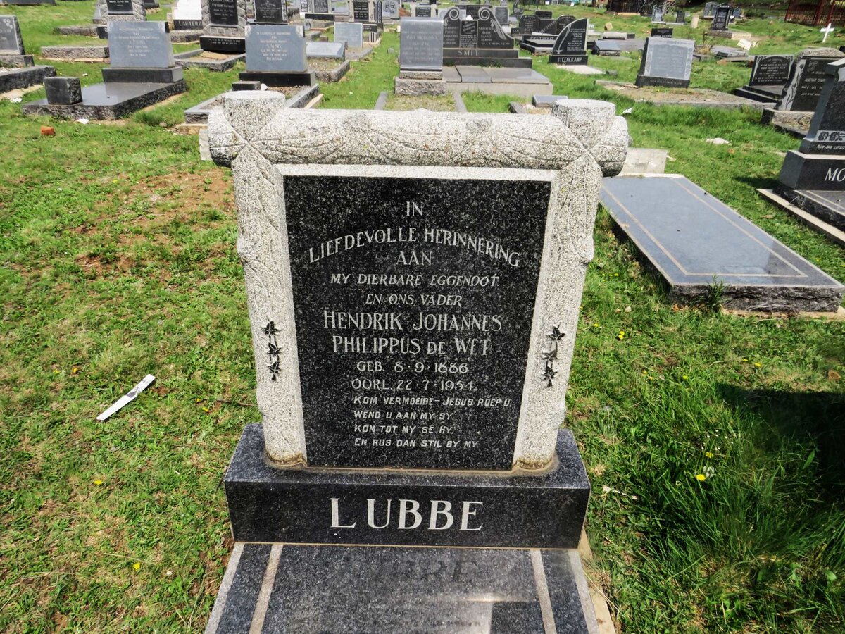 LUBBE Hendrik Johannes Philippus de Wet 1886-1954