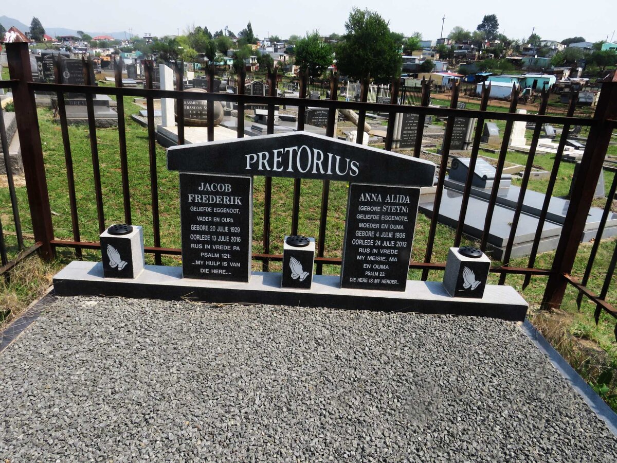 PRETORIUS Jacob Frederik 1929-2016 &amp; Anna Alida STEYN 1936-2013