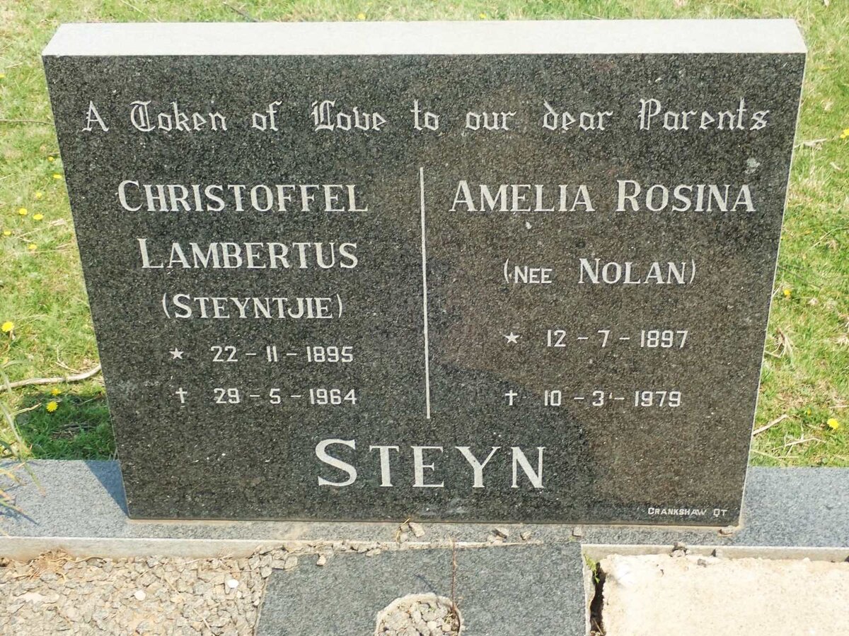 STEYN Christoffel Lambertus 1895-1964 &amp; Amelia Rosina NOLAN 1897-1979