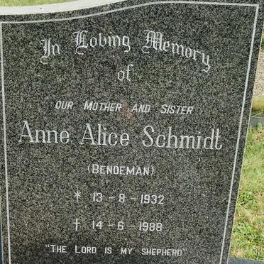SCHMIDT Anne Alice nee BENDEMAN 1932-1988