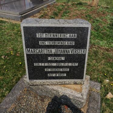 VERSTER Margaretha Johanna nee SENEKAL 1922-1947