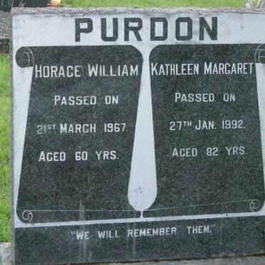 PURDON Horace William -1967 &amp; Kathleen Margaret -1992