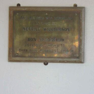 2. Memorial for renovations done by Neville Williamson &amp; Ron Shardelow