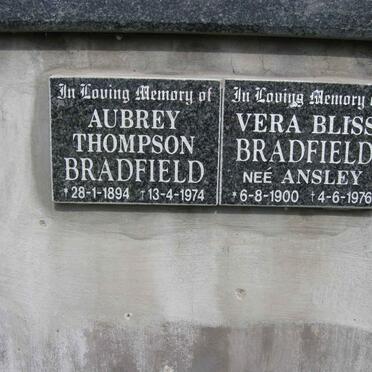 BRADFIELD Aubrey Thompson 1894-1974 &amp; Vera Bliss ANSLEY 1900-1976