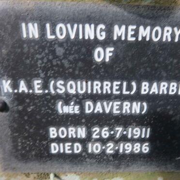 BARBER K.A.E. nee DAVERN 1911-1986