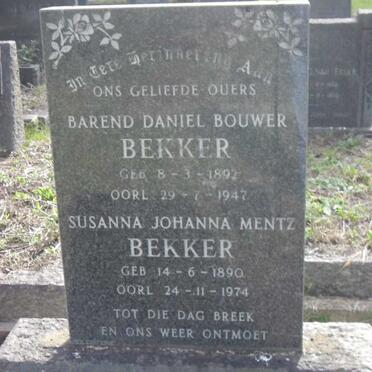 BEKKER Barend Daniel Bouwer 1892-1947 &amp; Susanna Johanna Mentz 1890-1974