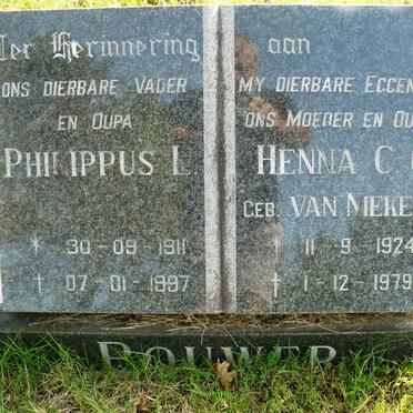 BOUWER Philippus L. 1911-1997 &amp; Henna C.C. VAN NIEKERK 1924-1979