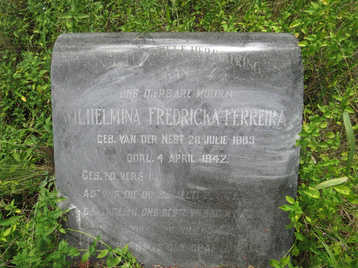 FERREIRA Wilhelmina Fredricka nee VAN DER NEST 1863-1942