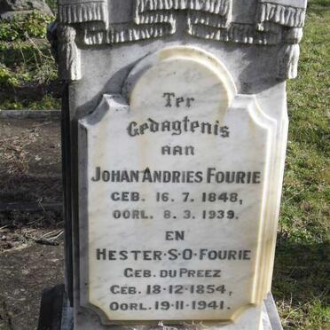 FOURIE Johan Andries 1848-1939 &amp; Hester S.O. DU PREEZ 1854-1951