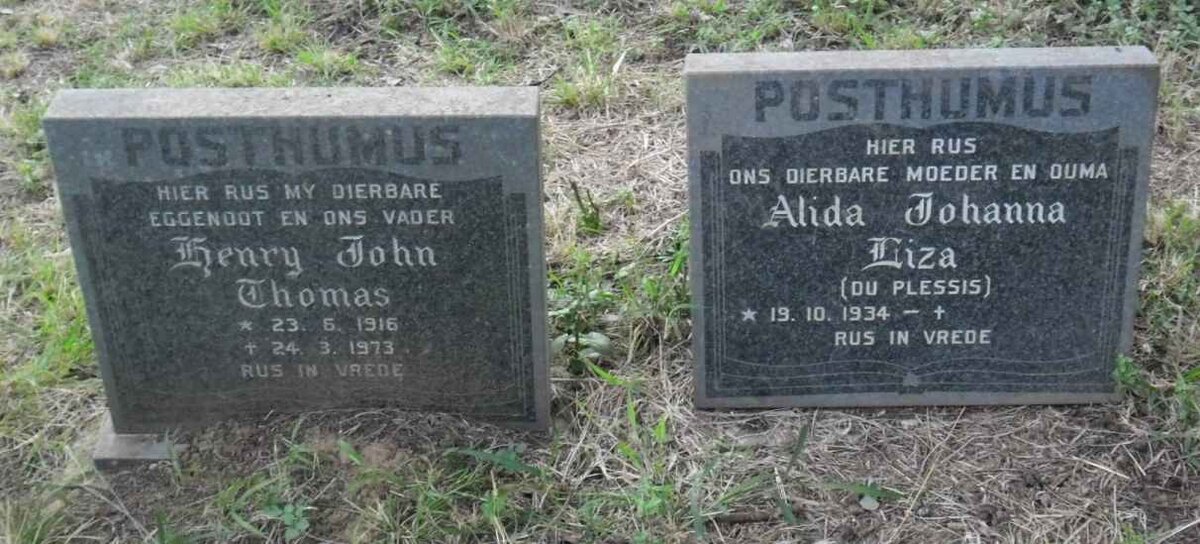 POSTHUMUS Henry John Thomas 1916-1973 &amp; Alida Johanna Liza DU PLESSIS 1934-