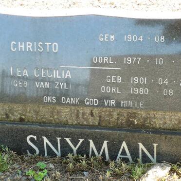 SNYMAN Christo 1904-1977 &amp; Lea Cecilia VAN ZYL 1901-1980