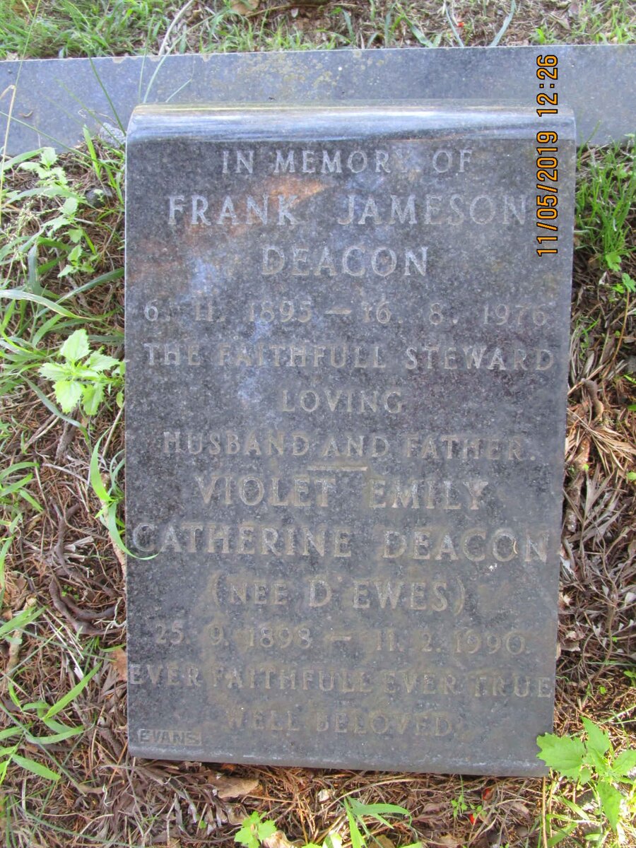 DEACON Frank Jameson 1895-1976 &amp; Violet Emily Catherine D'EWES 1898-1990
