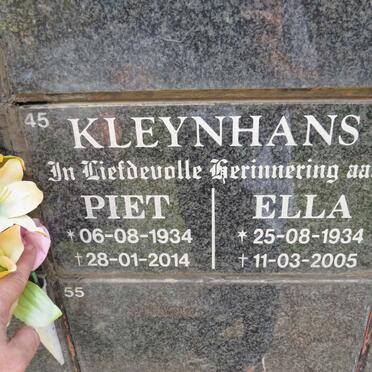 KLEYNHANS Piet 1934-2014 &amp; Ella 1934-2005