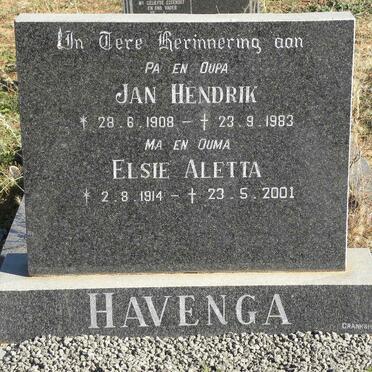 HAVENGA Jan Hendrik 1908-1983 &amp; Elsie Aletta 1914-2001