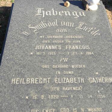 HAVENGA Johannes Francois 1925-1984 &amp; Heilbrecht Elizabeth Catherine HAVENGA 1922-1994 
