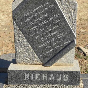 NIEHAUS Berhardus Christiaan 1908-1992 &amp; Catharina Magdalena VAN ZYL 1921-2000