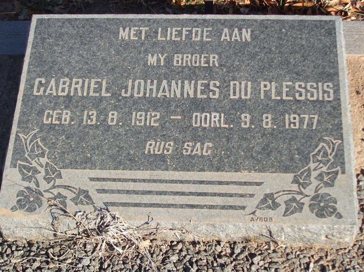 PLESSIS Gabriel Johannes, du 1912-1977