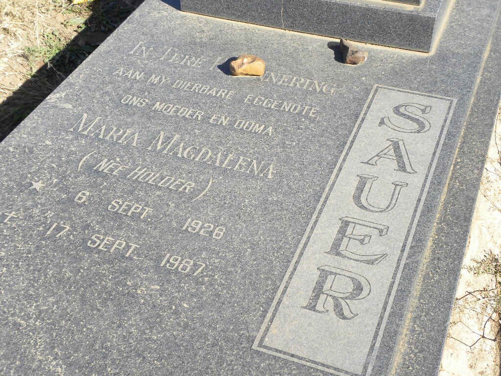 SAUER Maria Magdalena nee HOLDER 1926-1987
