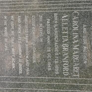 BRANFORD Carolina Margaret Alletta nee LABUSCHAGNE 1899-1949