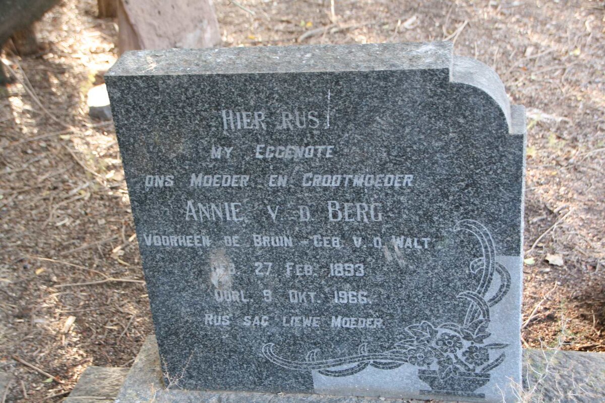 BERG Annie, v.d. voorheen DE BRUIN nee V.D. WALT 1893-1966