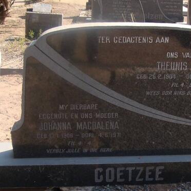 COETZEE Theunis Gert 1904-1972 &amp; Johanna Magdalena 1906-1971