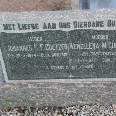 COETZER Johannes F.F. 1874-1961 &amp; Wenzelena M. GREYVENSTEIN 1877-1951