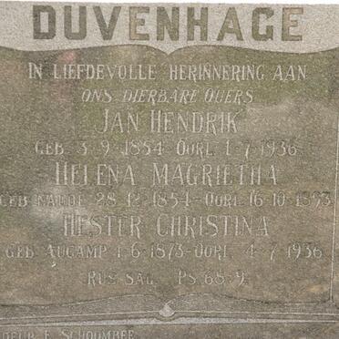 DUVENHAGE Hendrik Jan 1854-1936 &amp; Helena Magrietha NAUDE 1854-1893 &amp; Hester Christina AUCAMP 1873-1936