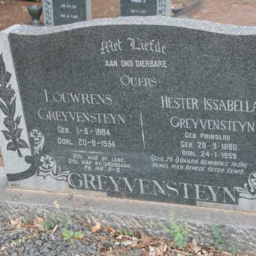 GREYVENSTEYN Louwrens 1884-1954 &amp; Hester Issabella PRINSLOO 1880-1959