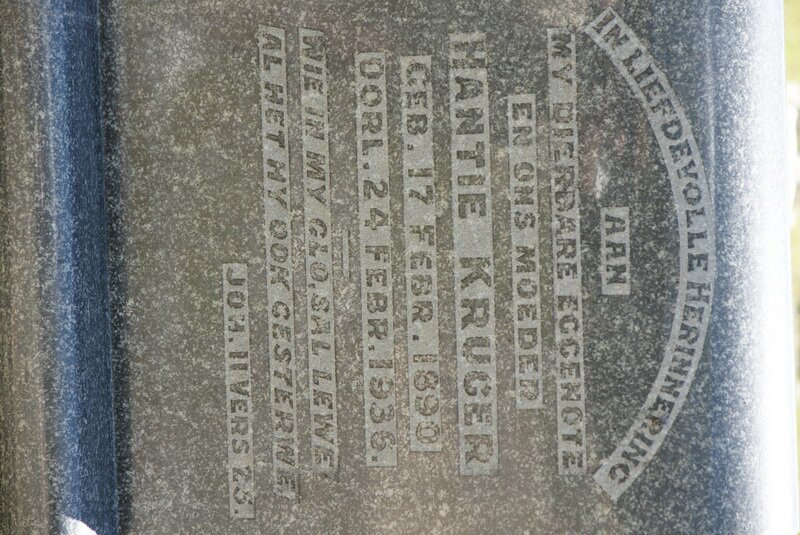 KRUGER Hantie 1890-1936