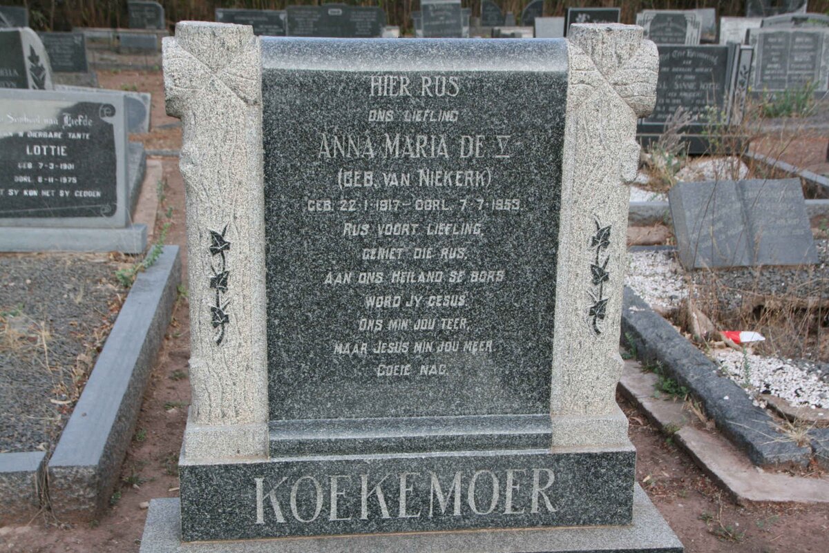 KOEKEMOER Anna Maria de V. nee VAN NIEKERK 1917-1953