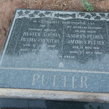 PUTTER Andries Petrus Jacobus 1891-1950 & Hester Sophia VENTER 1899-1992