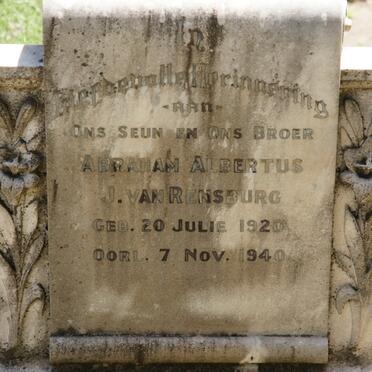 RENSBURG Abraham Albertus, J. van 1920-1940